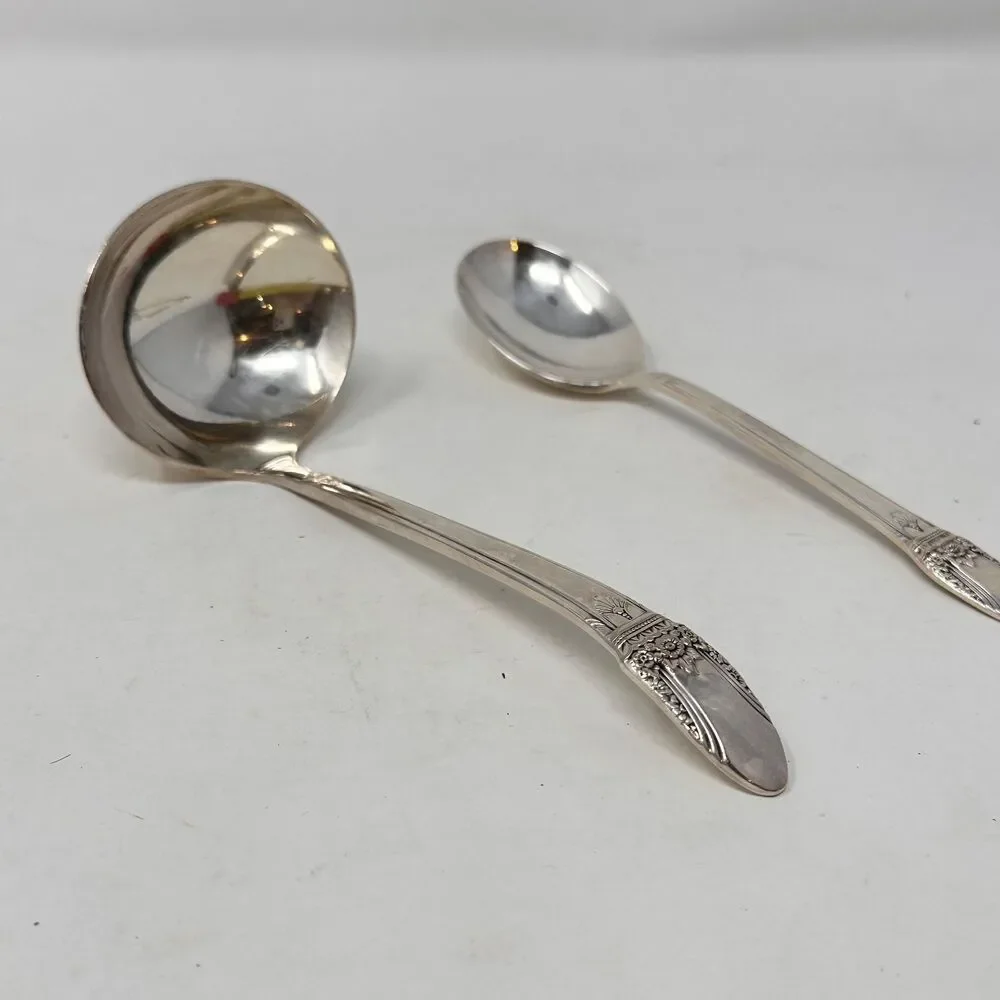 1847 Rogers Bros First Love Silverplate Gravy Ladle & Sugar Spoon Serving Set